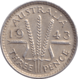 1943 SILVER THREEPENCE AUSTRALIA - SILVER WORLD COINS - Cambridgeshire Coins