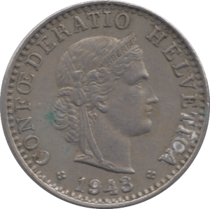 1943 SWITZERLAND 20 RAPPEN - WORLD COINS - Cambridgeshire Coins