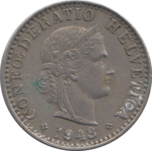 1943 SWITZERLAND 20 RAPPEN - WORLD COINS - Cambridgeshire Coins