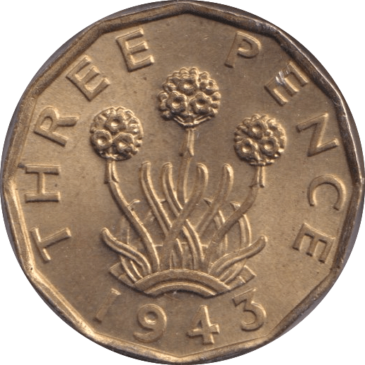 1943 THREEPENCE ( UNC ) 2 - Threepence - Cambridgeshire Coins