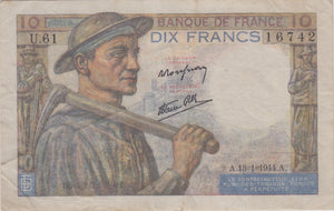 1944 10 FRANCS FRENCH BANKNOTE REF 1413 - World Banknotes - Cambridgeshire Coins