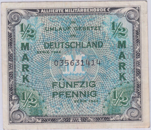 1944 1/2 Mark Germany Allied Occupation BANKNOTE REF 1431 - World Banknotes - Cambridgeshire Coins