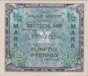 1944 1/2 Mark Germany Allied Occupation BANKNOTE REF 1433 - World Banknotes - Cambridgeshire Coins