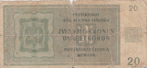 1944 20 KRONEN BANKNOTE NAZI BOHEMIA REF 593 - World Banknotes - Cambridgeshire Coins
