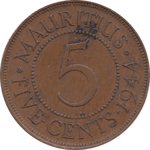 1944 5 CENTS MAURITIUS REF H153 - WORLD COINS - Cambridgeshire Coins
