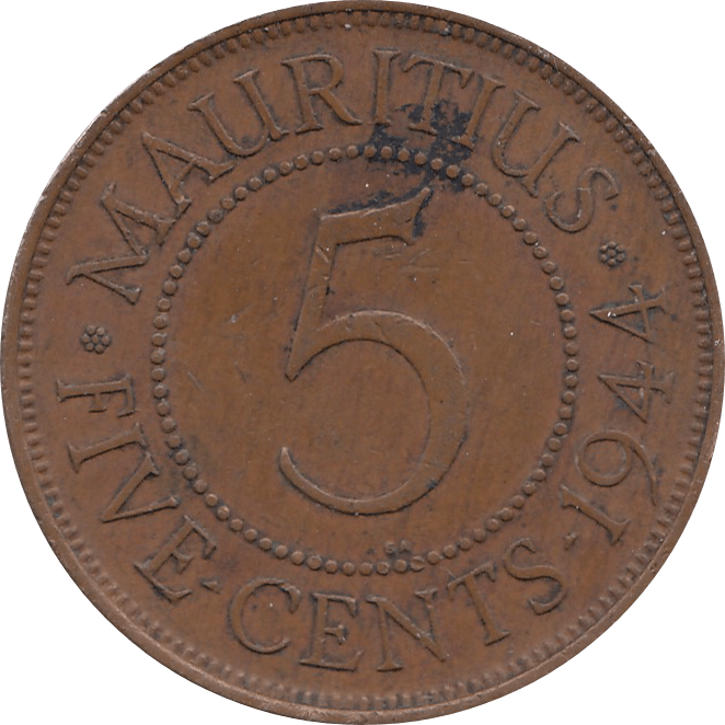 1944 5 CENTS MAURITIUS REF H153 - WORLD COINS - Cambridgeshire Coins