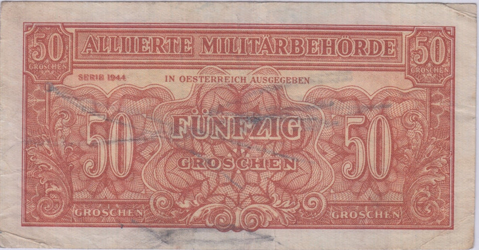 1944 AUSTRIAN ALLIED MILITARY BANKNOTE 50 GROSCHEN REF 1435 - World Banknotes - Cambridgeshire Coins