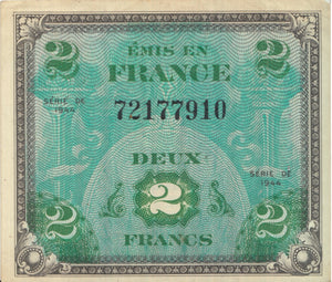 1944 BANK OF FRANCE 2 FRANCS BANKNOTE REF 1301 - World Banknotes - Cambridgeshire Coins