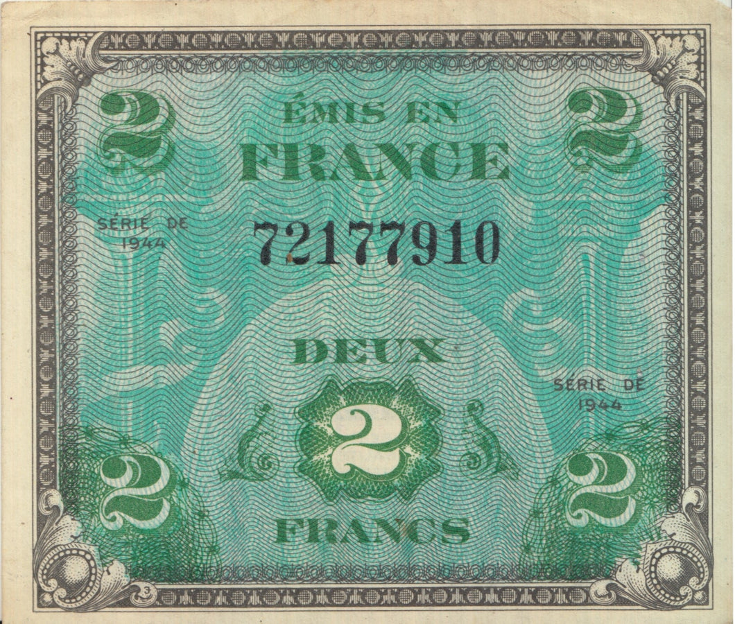 1944 BANK OF FRANCE 2 FRANCS BANKNOTE REF 1301 - World Banknotes - Cambridgeshire Coins