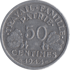 1944 FRANCE 50 CENTIMES - WORLD COINS - Cambridgeshire Coins