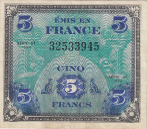 1944 FRENCH 5 FRANCS BANKNOTE REF 1385 - World Banknotes - Cambridgeshire Coins