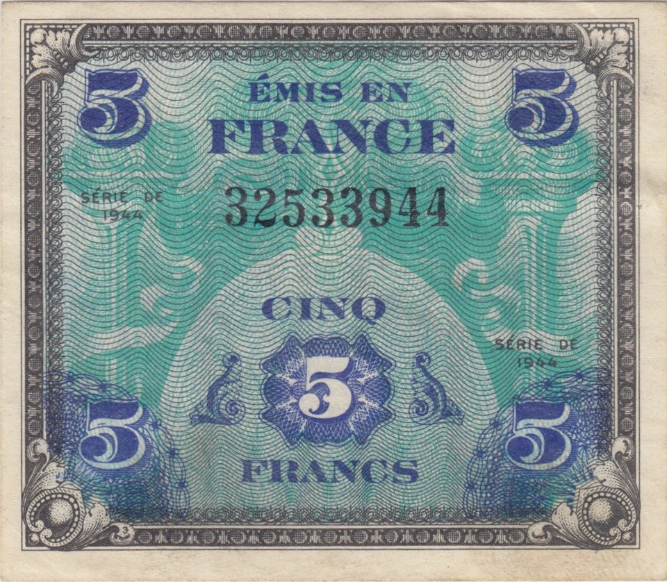 1944 FRENCH 5 FRANCS BANKNOTE REF 1386 - World Banknotes - Cambridgeshire Coins