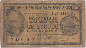 1944 ONE ESCUDO PORTUGAL MOZAMBIQUE BANKNOTE REF 1586 - World Banknotes - Cambridgeshire Coins