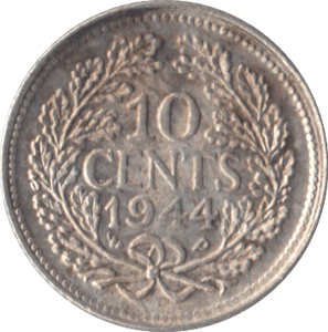 1944 SILVER 10 CENTS NETHERLANDS - SILVER WORLD COINS - Cambridgeshire Coins