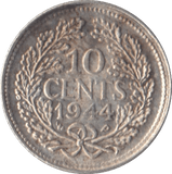 1944 SILVER 10 CENTS NETHERLANDS - SILVER WORLD COINS - Cambridgeshire Coins