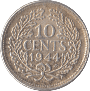 1944 SILVER 10 CENTS NETHERLANDS - SILVER WORLD COINS - Cambridgeshire Coins