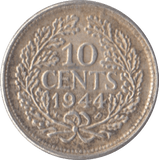 1944 SILVER 10 CENTS NETHERLANDS - SILVER WORLD COINS - Cambridgeshire Coins