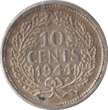 1944 SILVER 10 CENTS NETHERLANDS - SILVER WORLD COINS - Cambridgeshire Coins