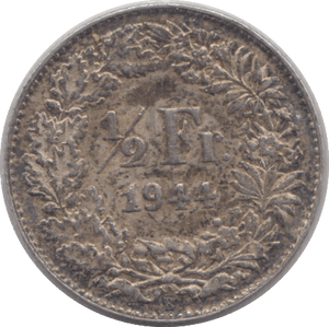 1944 SILVER 1/2 FRANC SWITZERLAND - SILVER WORLD COINS - Cambridgeshire Coins
