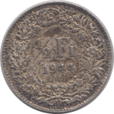 1944 SILVER 1/2 FRANC SWITZERLAND - SILVER WORLD COINS - Cambridgeshire Coins