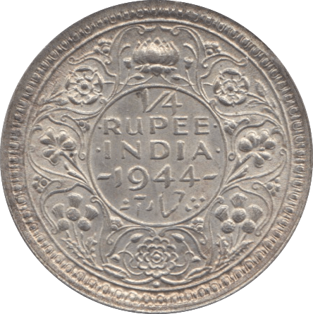 1944 SILVER 1/4 RUPEE INDIA - SILVER WORLD COINS - Cambridgeshire Coins