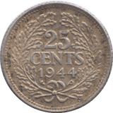1944 SILVER 25 CENTS NETHERLANDS - SILVER WORLD COINS - Cambridgeshire Coins
