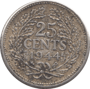 1944 SILVER 25 CENTS NETHERLANDS - SILVER WORLD COINS - Cambridgeshire Coins