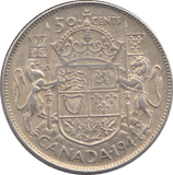 1944 SILVER FIFTY CENTS CANADA - SILVER WORLD COINS - Cambridgeshire Coins