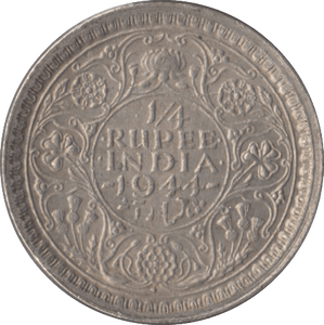 1944 SILVER INDIA 1/4 RUPEE - SILVER WORLD COINS - Cambridgeshire Coins