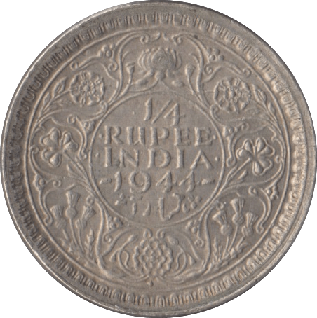 1944 SILVER INDIA 1/4 RUPEE - SILVER WORLD COINS - Cambridgeshire Coins