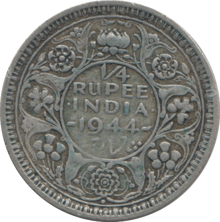 1944 SILVER QUARTER RUPEE INDIA - SILVER WORLD COINS - Cambridgeshire Coins
