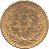 1945 GOLD 2 PESO MEXICO - Gold World Coins - Cambridgeshire Coins