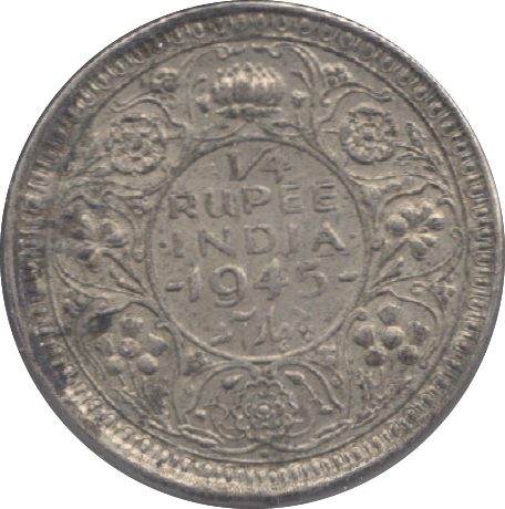 1945 INDIA SILVER QUARTER RUPEE - WORLD SILVER COINS - Cambridgeshire Coins