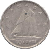 1945 SILVER 10 CENTS CANADA - SILVER WORLD COINS - Cambridgeshire Coins
