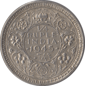 1945 SILVER 1/4 RUPEE INDIA - SILVER WORLD COINS - Cambridgeshire Coins
