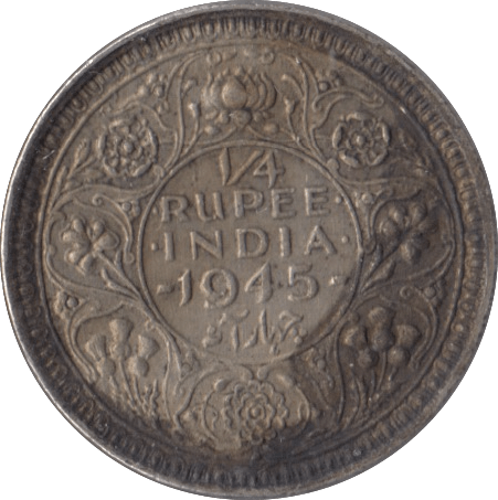 1945 SILVER 1/4 RUPEE INDIA - SILVER WORLD COINS - Cambridgeshire Coins