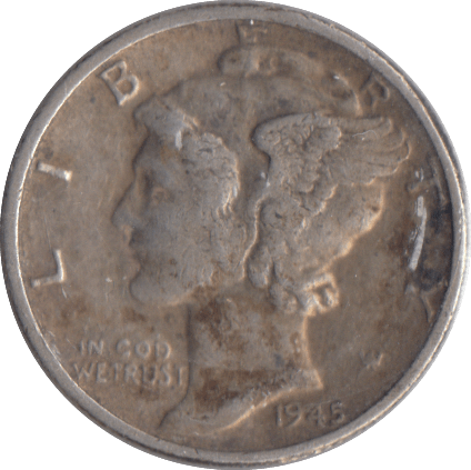 1945 SILVER DIME USA - WORLD COINS - Cambridgeshire Coins