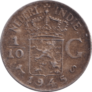 1945 SILVER DUTCH EAST INDIES 1/1O GULDEN - SILVER WORLD COINS - Cambridgeshire Coins