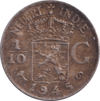 1945 SILVER DUTCH EAST INDIES 1/1O GULDEN - SILVER WORLD COINS - Cambridgeshire Coins