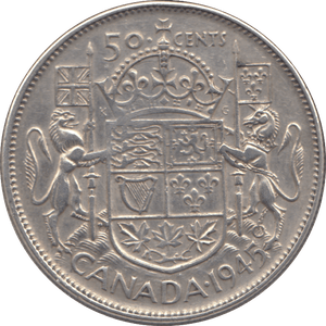 1945 SILVER FIFTY CENTS CANADA - SILVER WORLD COINS - Cambridgeshire Coins