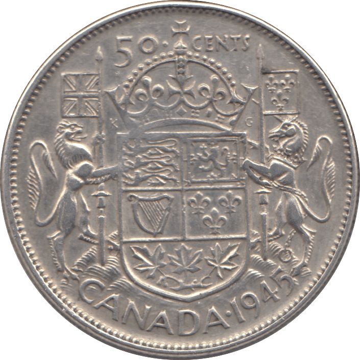 1945 SILVER FIFTY CENTS CANADA - SILVER WORLD COINS - Cambridgeshire Coins