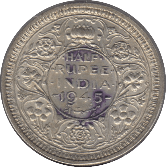 1945 SILVER HALF RUPEE INDIA - SILVER WORLD COINS - Cambridgeshire Coins