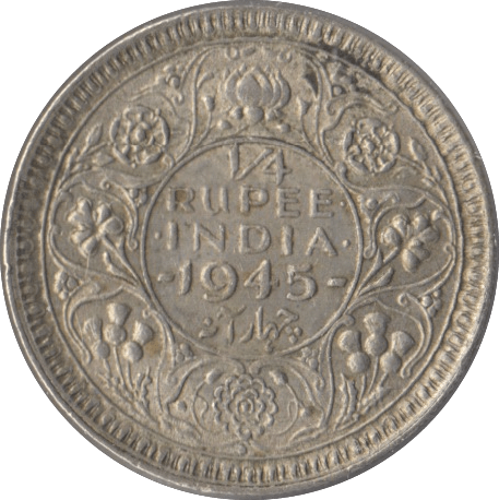 1945 SILVER INDIA 1/4 RUPEE - SILVER WORLD COINS - Cambridgeshire Coins