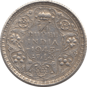 1945 SILVER INDIA 1/4 RUPEE - SILVER WORLD COINS - Cambridgeshire Coins
