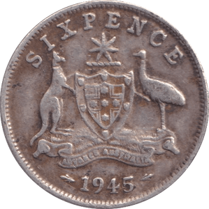 1945 SILVER SIXPENCE AUSTRALIA - SILVER WORLD COINS - Cambridgeshire Coins