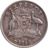 1945 SILVER SIXPENCE AUSTRALIA - SILVER WORLD COINS - Cambridgeshire Coins