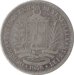 1945 SILVER VENEZUELA 2 BOLIVARS - WORLD COINS - Cambridgeshire Coins