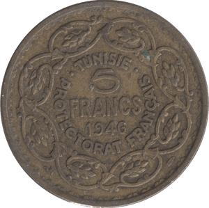 1946 5 FRANCS TUNISIA - WORLD COINS - Cambridgeshire Coins