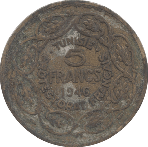 1946 5 FRANCS TUNISIA - WORLD COINS - Cambridgeshire Coins