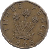1946 BRASS THREEPENCE ( GVF ) 2 - Threepence - Cambridgeshire Coins